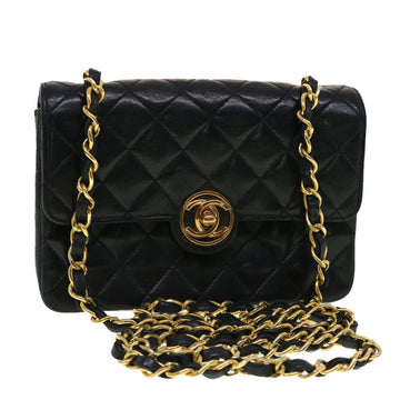Top Quality Chanel Mini Matelasse Chain Shoulder Bag Lamb Skin Black CC Auth 42862A