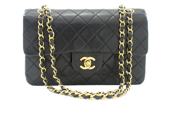 CHANEL Classic Double Flap 9" Chain Shoulder Bag Black Lambskin k10
