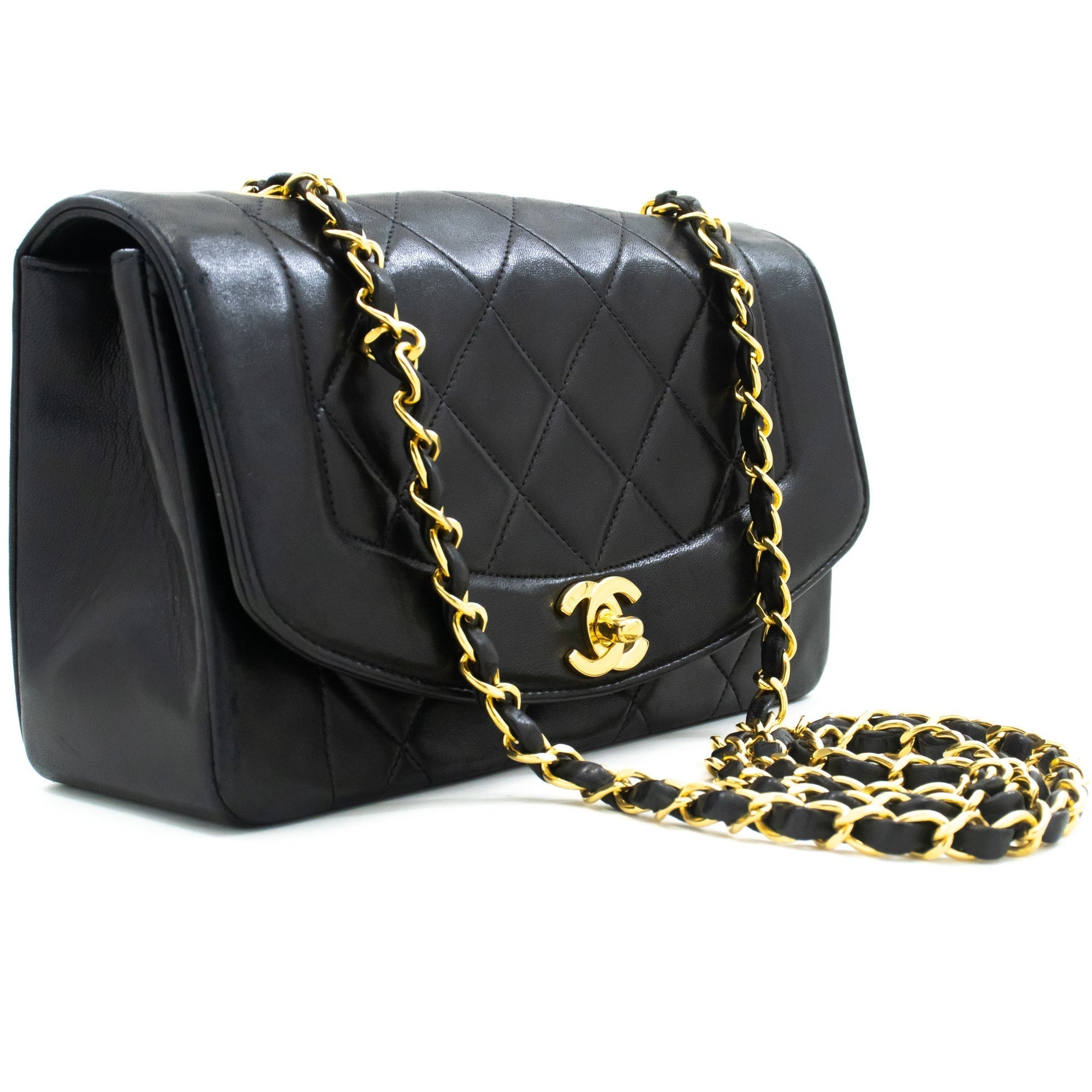Top Quality Chanel Diana New Chain Shoulder Bag Black Quilted Lambskin Purse