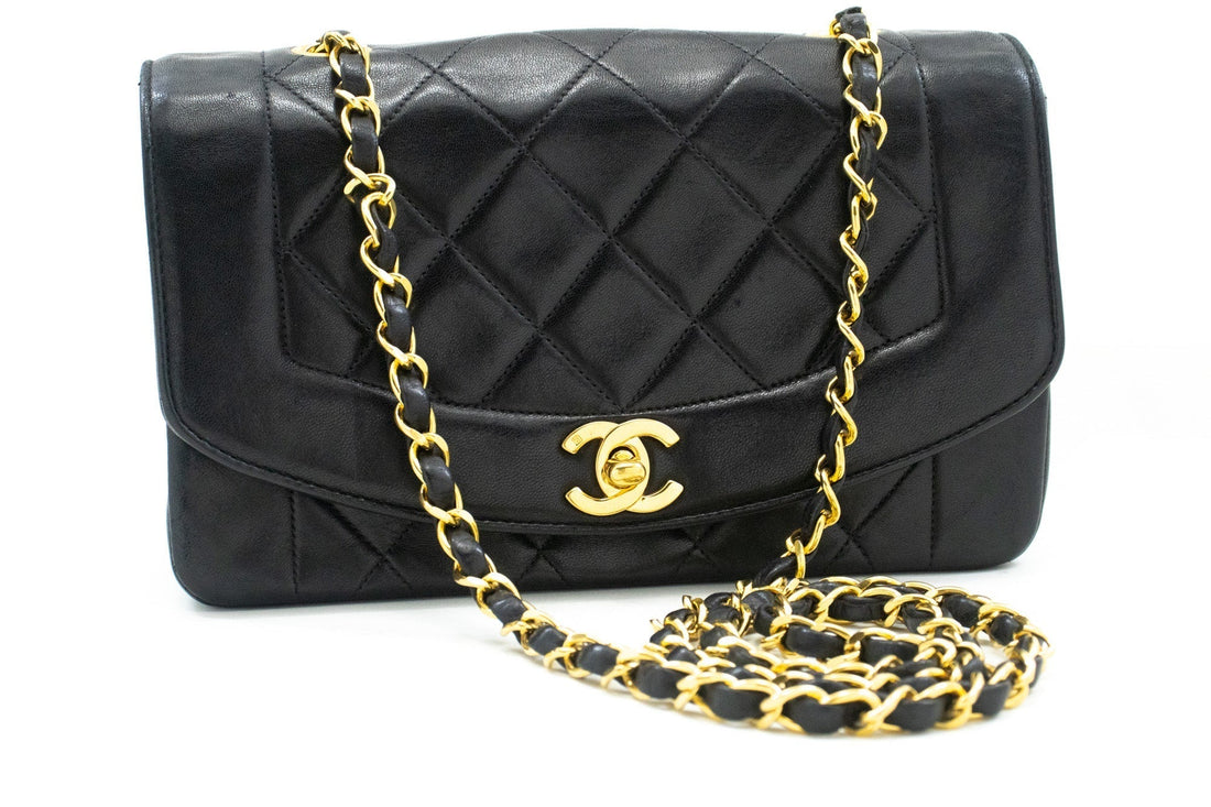 Top Quality Chanel Diana New Chain Shoulder Bag Black Quilted Lambskin Purse