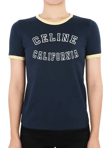 CELINE California 70s Cotton Jersey Short Sleeve T-shirt Bleu