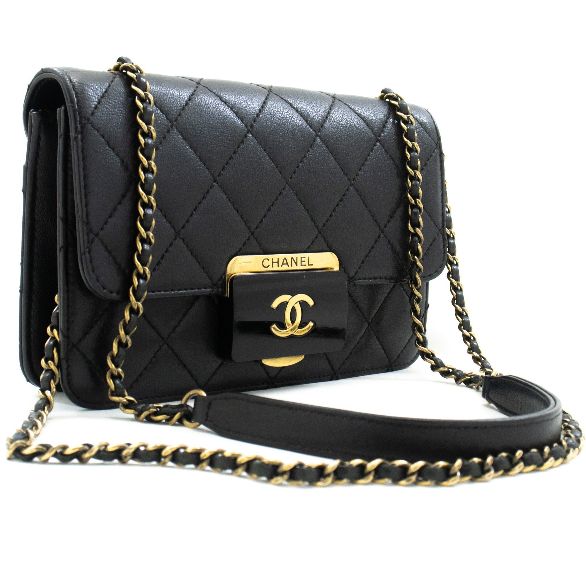 Top Quality Chanel Mini Calfskin Chain Shoulder Bag Black Quilted New Leather
