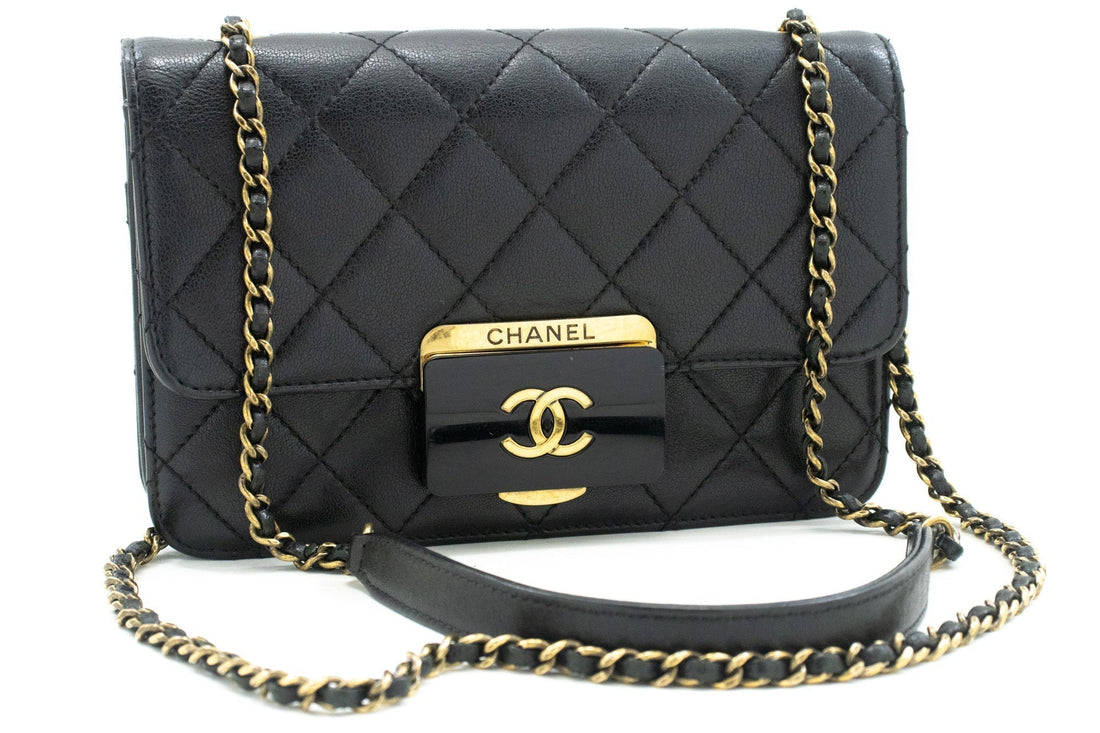 Top Quality Chanel Mini Calfskin Chain Shoulder Bag Black Quilted New Leather