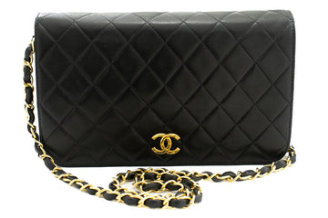 CHANEL Full Flap Chain Shoulder Bag Clutch Black Quilted Lambskin k19
