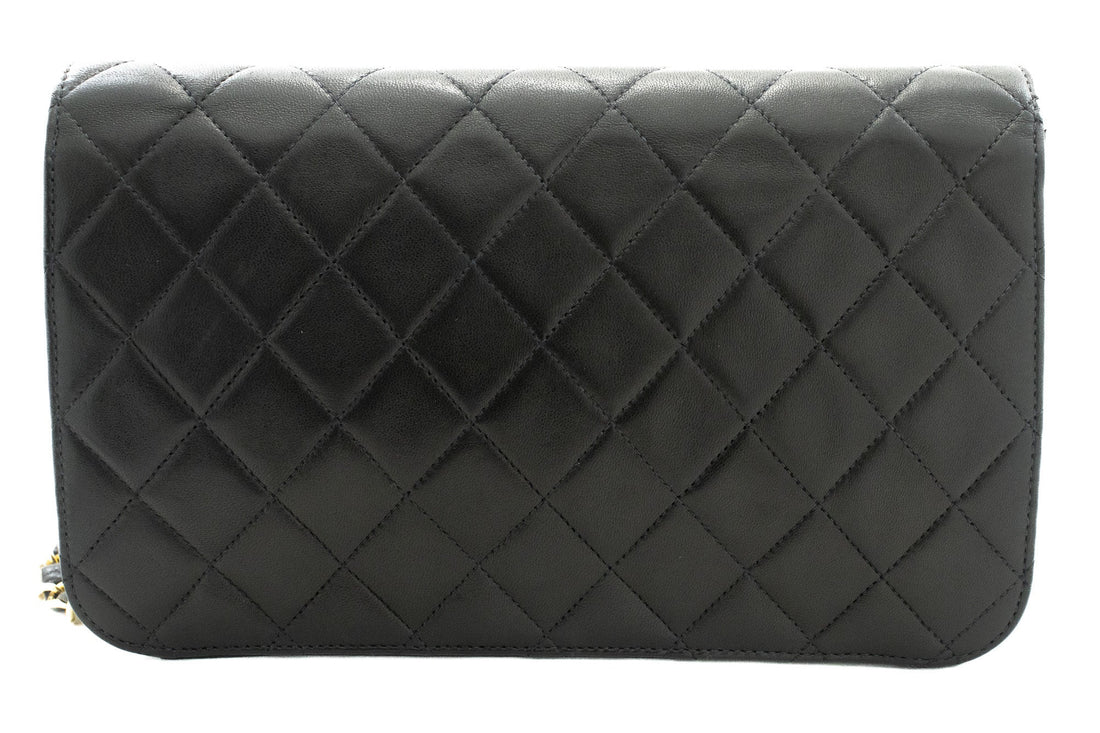 CHANEL Full Flap Chain Shoulder Bag Clutch Black Quilted Lambskin k19