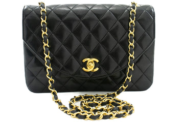 CHANEL Half Moon Chain Shoulder Bag Crossbody Black Quilted Flap k22