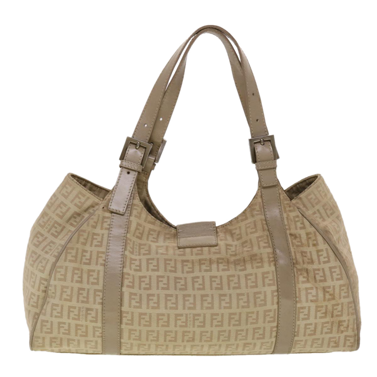 FENDI Zucchino Canvas Mamma Baguette Hand Bag Leather Beige Auth 45281