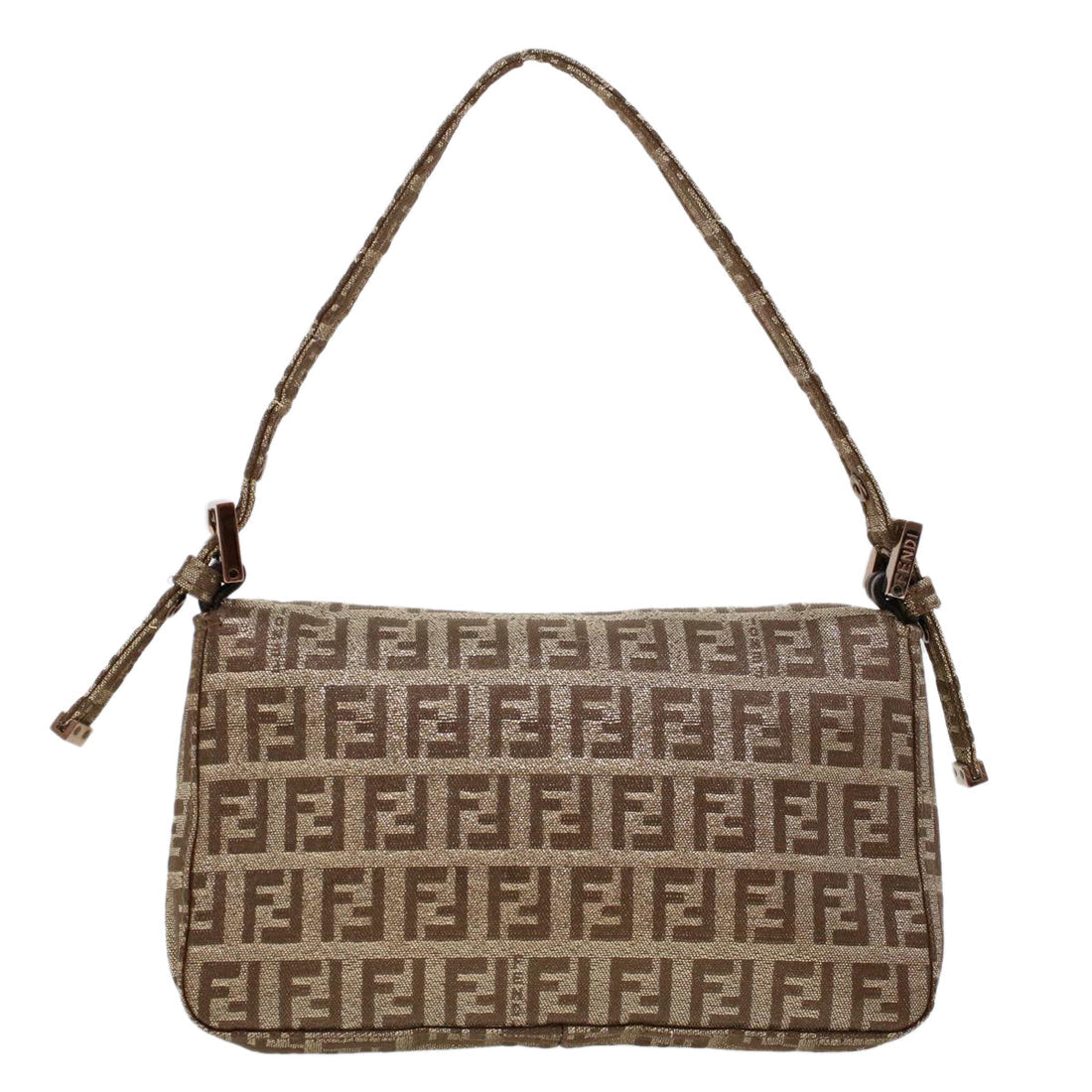 FENDI Zucchino Canvas Mini Mamma Baguette Pouch Gold Tone Auth 45633A