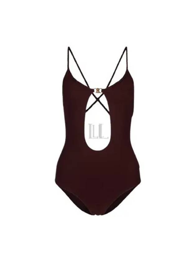 CELINE Triomphe Matte Jersey One-Piece Swimsuit Prune