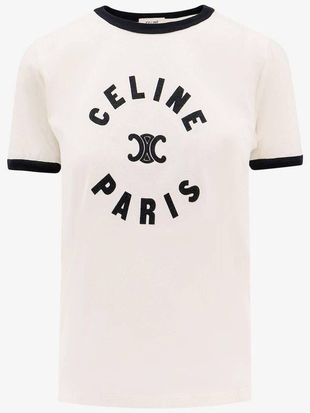 CELINE Flocking Logo Cotton Short Sleeve T-Shirt Cream