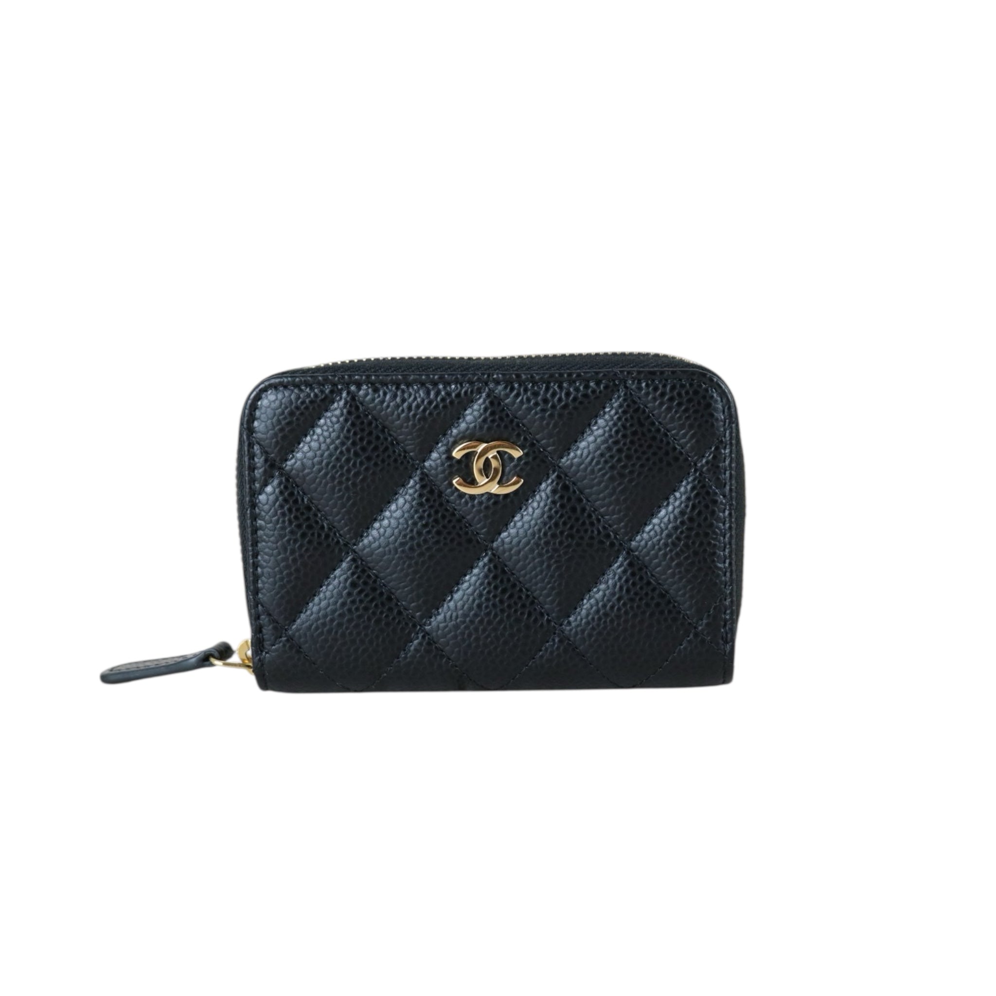 Excellent?Rank SA??CHANEL Caviar Skin Calf Leather Coin Purse Black Made In 2018~2019 Year?X25060311