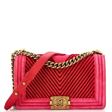 CHANEL Boy Flap Bag Chevron Velvet Old Medium