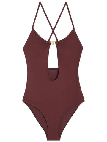 CELINE Triomphe Matte Jersey One-Piece Swimsuit Prune