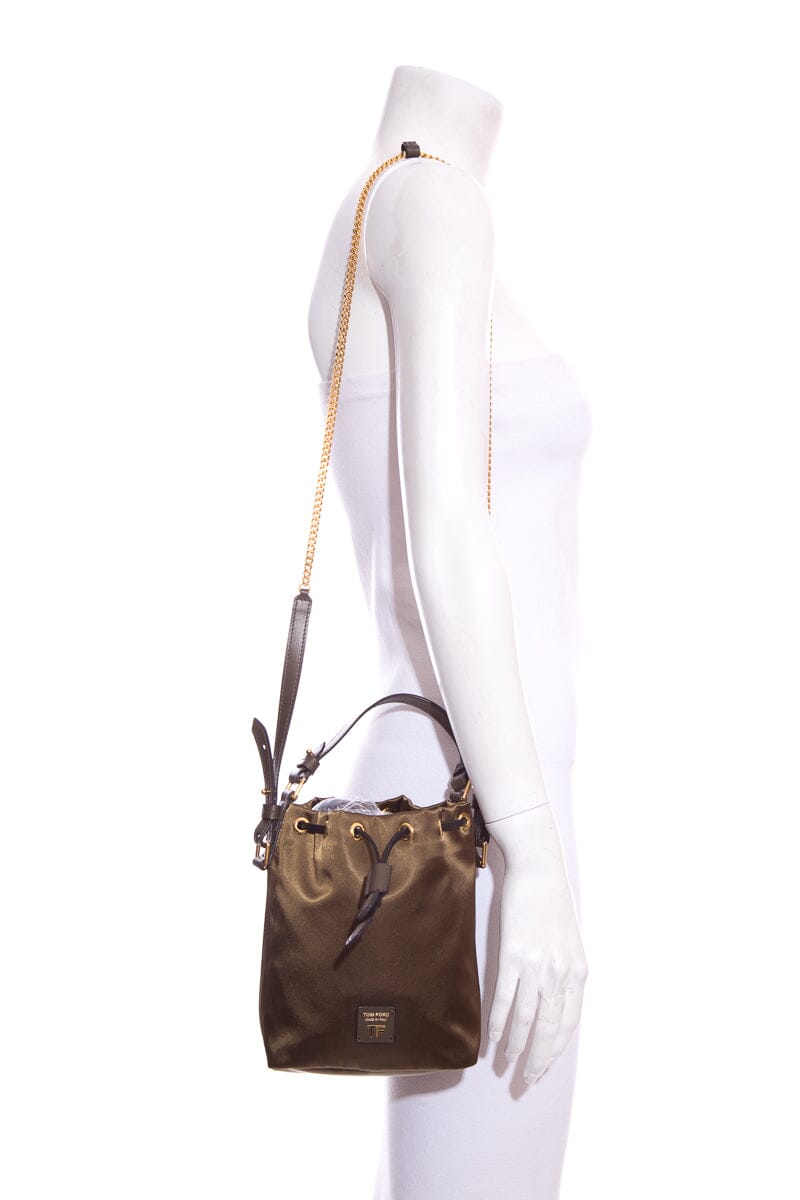 Tom Ford Brown Satin Nylon Chain Bucket Bag