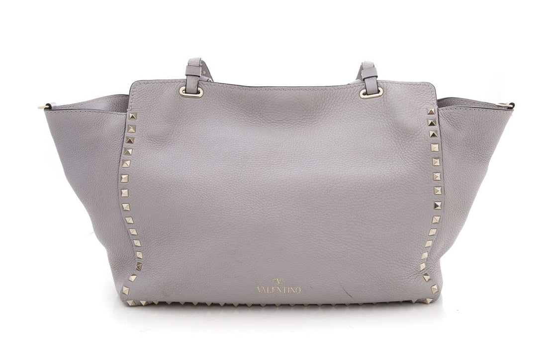 Valentino Grey Leather Rockstud Medium Tote