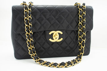 CHANEL Classic Large 13" Flap Chain Shoulder Bag Black Lambskin j63