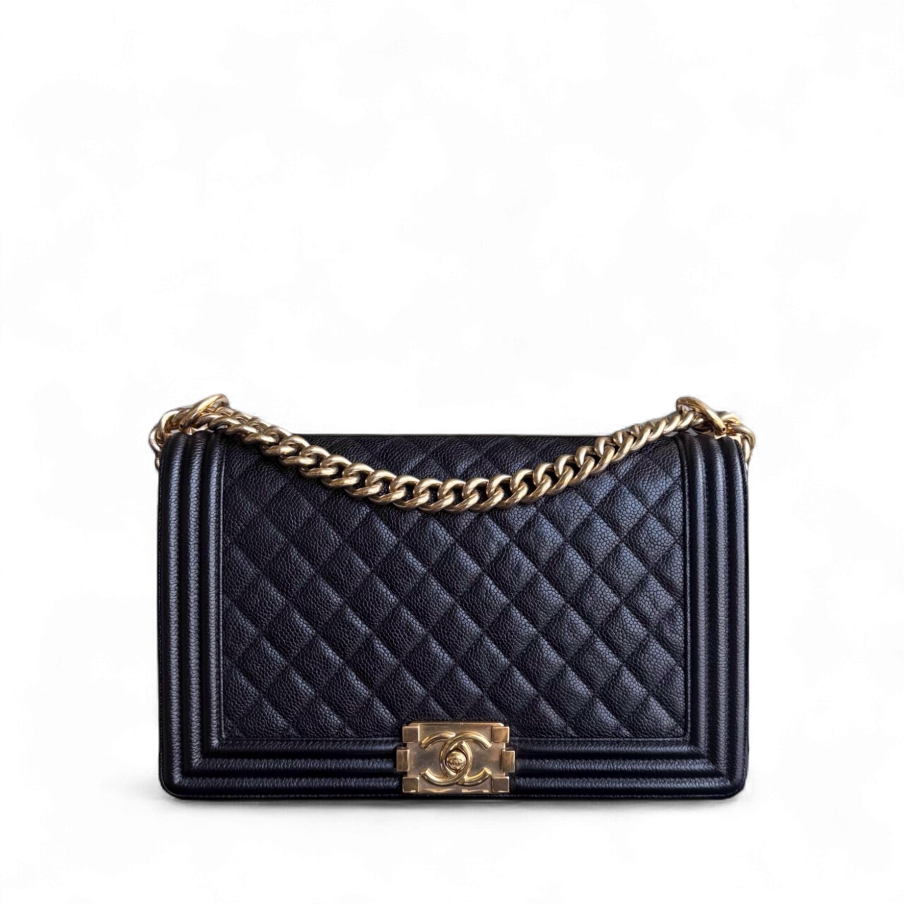 Chanel Boy New Medium - Caviar 28CM Quilted Black Gold Hardware Series 23