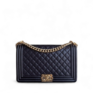 Chanel Boy New Medium - Caviar 28CM Quilted Black Gold Hardware Series 23