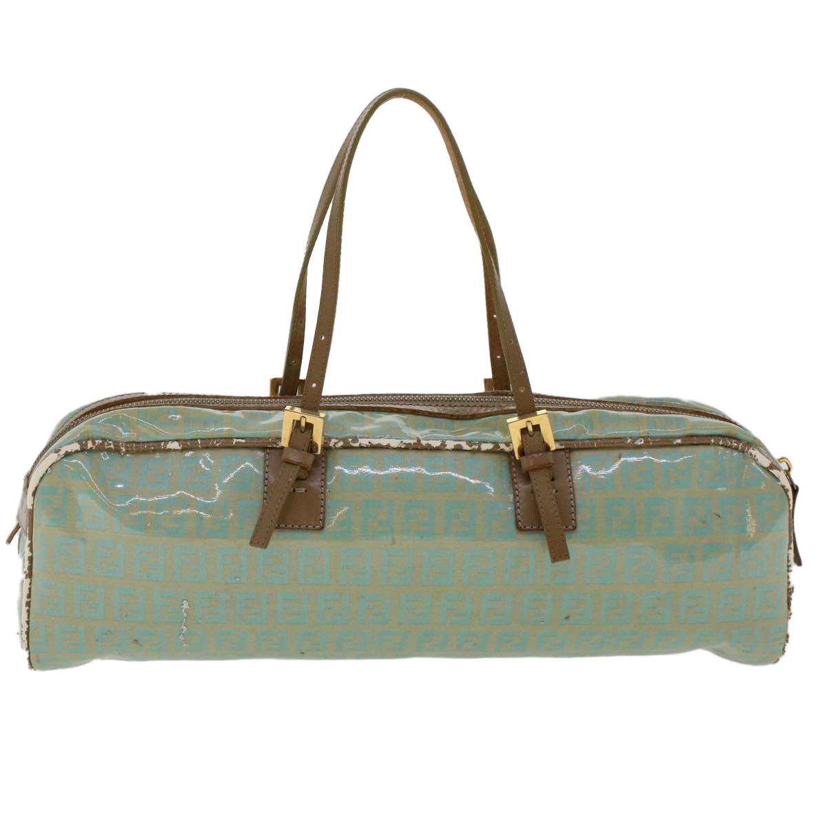 FENDI Zucchino Canvas Hand Bag Coated Canvas Light Blue Auth 48018