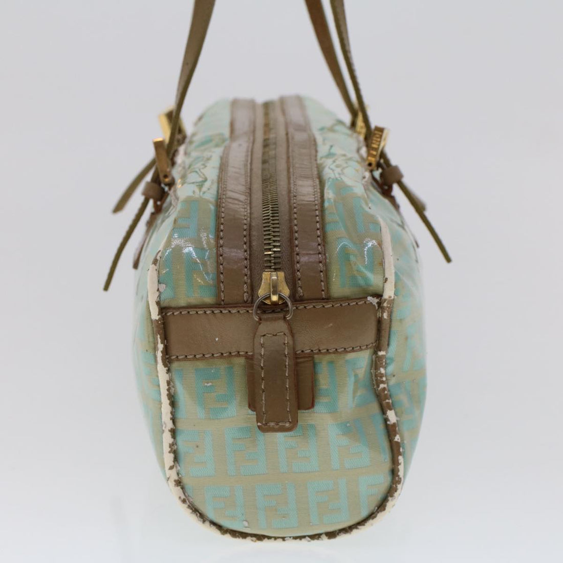 FENDI Zucchino Canvas Hand Bag Coated Canvas Light Blue  48018