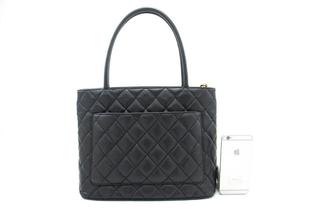 CHANEL Gold Medallion Caviar Shoulder Bag Shopping Tote Black i53