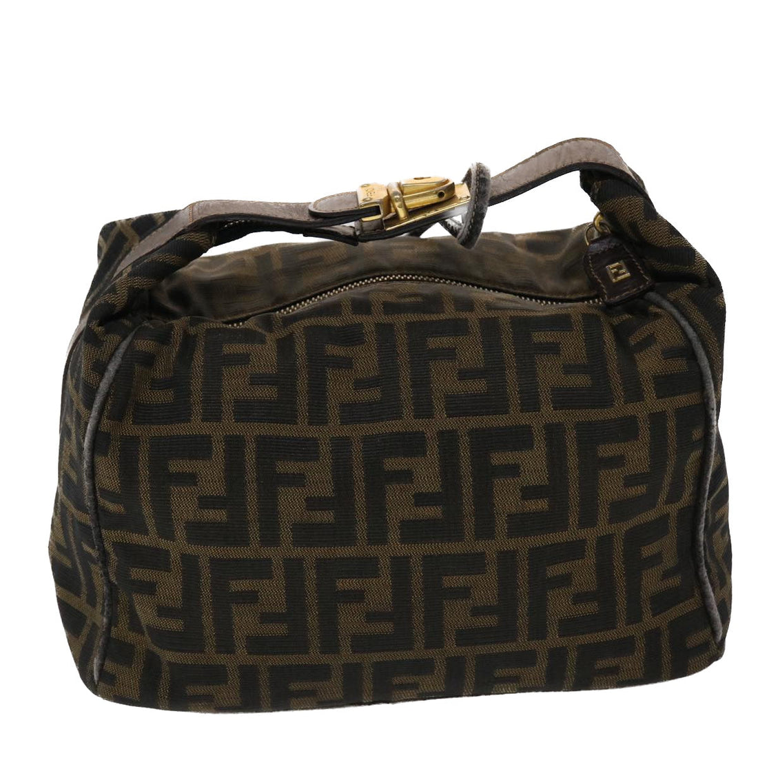 FENDI Zucca Canvas Hand Bag Nylon Brown Black Auth 48233