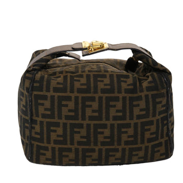 FENDI Zucca Canvas Hand Bag Leather Black Brown Auth 48281