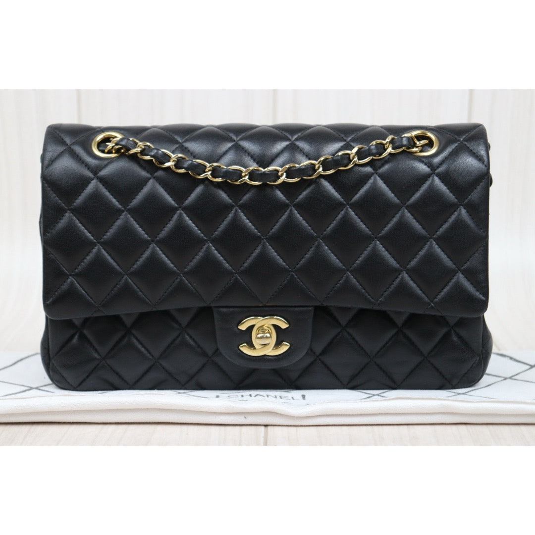 Very Good ( Rank A)? CHANEL Lamb Skin Matrasse Double Flap 25 Shoulder Bag  Black Made In 2021Year?S25062503