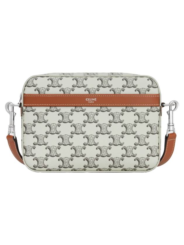 CELINE Triomphe Canvas Calfskin Small Messenger Cross Bag Ecru