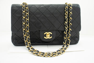 CHANEL Classic Double Flap Medium Chain Shoulder Bag Black Lamb k33