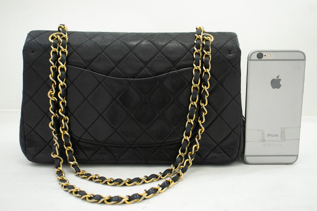 CHANEL Classic Double Flap Medium Chain Shoulder Bag Black Lamb k33