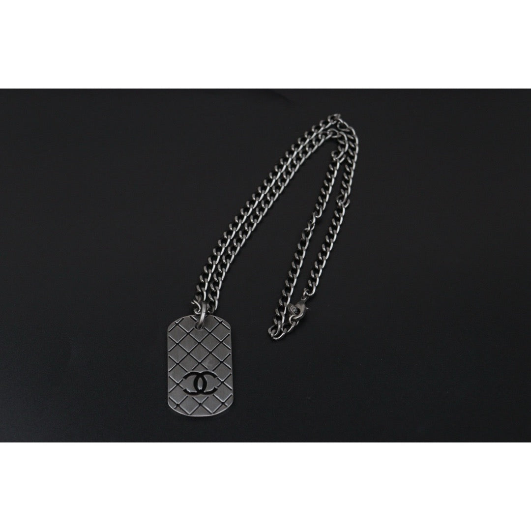 Very Good ( Rank A) ?CHANEL COCO Mark  Pattern Necklace Graphite Gray Made In 2005 Year?V25070202