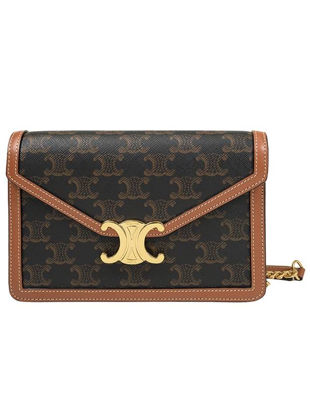 CELINE Chain in Triomphe Canvas and Calfskin Shoulder Bag Tan