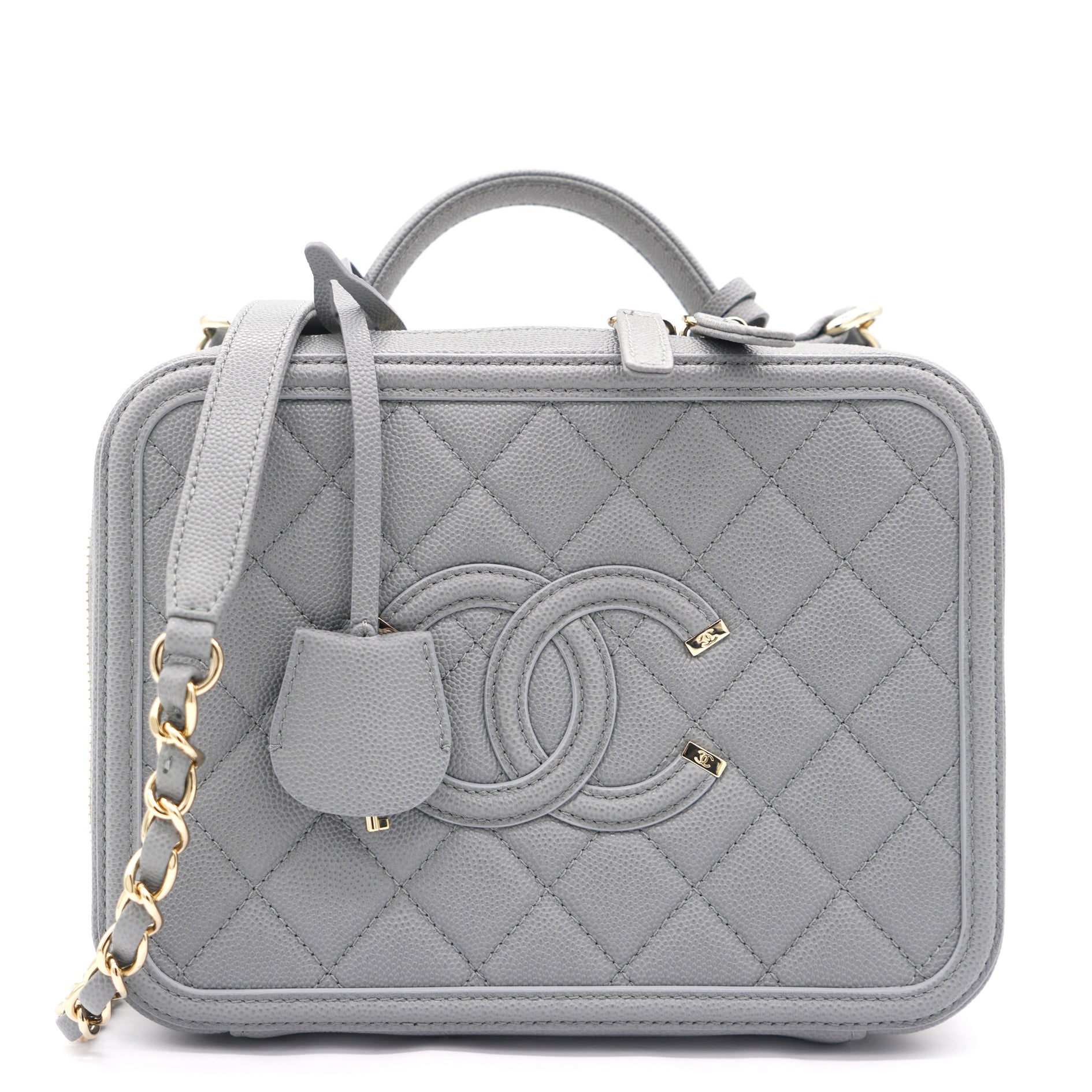 Chanel Caviar Quilted Medium CC Filigree Vanity Case Grey