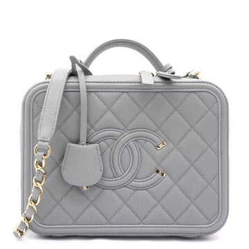 Chanel Caviar Quilted Medium CC Filigree Vanity Case Grey