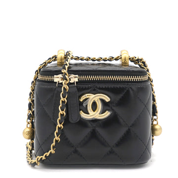 Chanel Calfskin Quilted Mini Perfect Fit Vanity Case With Chain Black