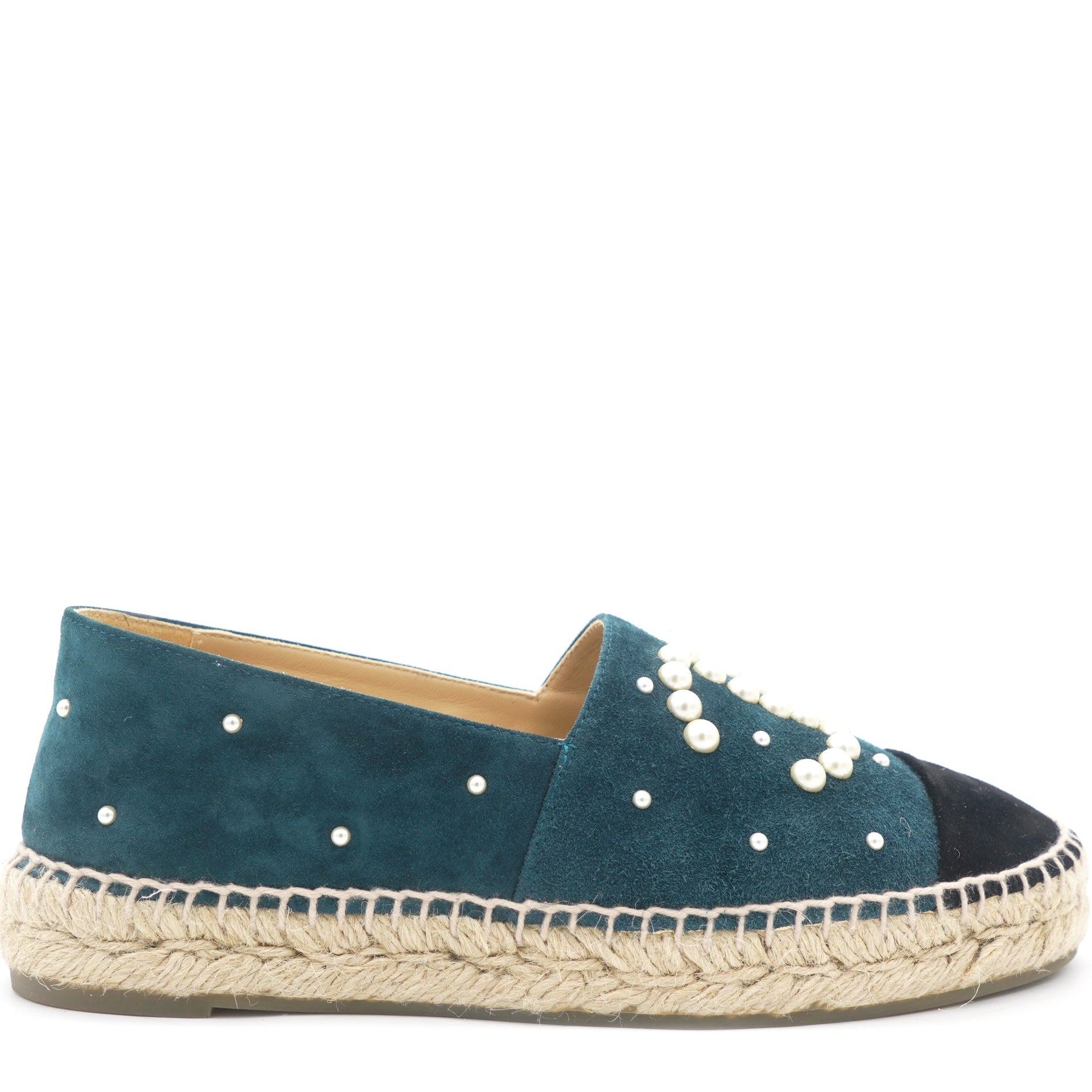 Chanel Suede Pearl CC Espadrilles 37 Teal