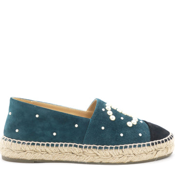 Chanel Suede Pearl CC Espadrilles 37 Teal