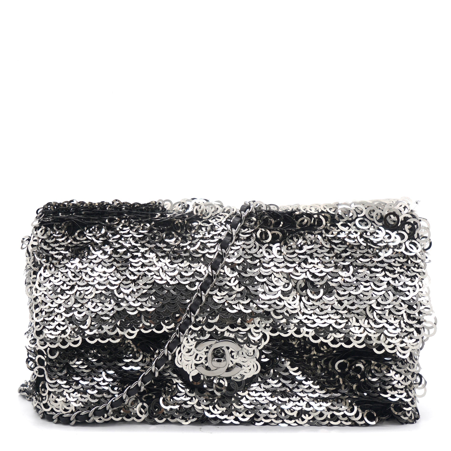Chanel Sequin Small Single Flap Black White
