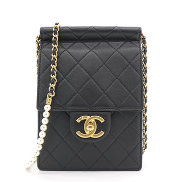 Chanel Vertical Pearls Clutch with Chic Pearl Chain In Black and Gold Hardware GHW