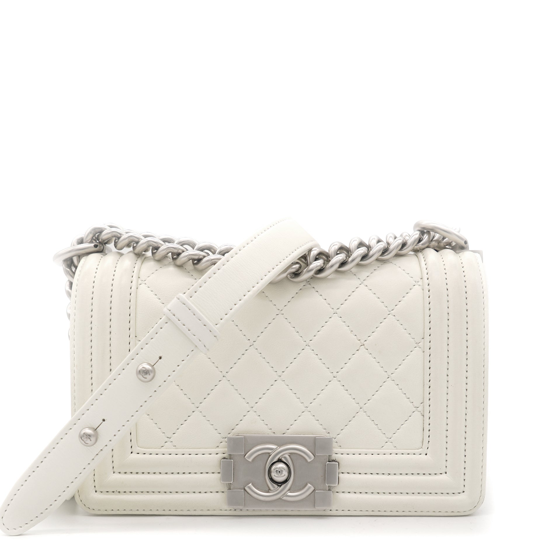 Chanel Calfskin Quilted Small Boy Flap White
