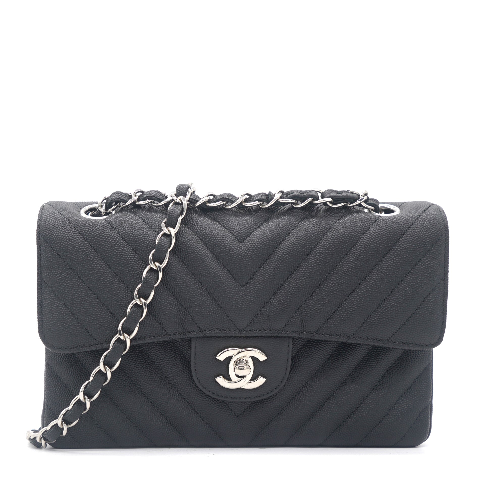 Chanel Caviar Chevron Quilted Small Double Flap Black