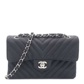 Chanel Caviar Chevron Quilted Small Double Flap Black