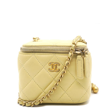 Chanel Yellow Quilted Mini Coco Beauty Vanity Case Pearl Crush