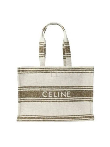 CELINE Striped Textile Logo Jacquard Large Cabas Thais Tote Bag Tobacco