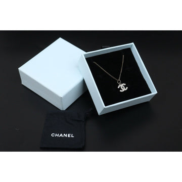 Good ( Rank AB) ?CHANEL COCO Mark Rhinestone Necklace Silver?V25070203