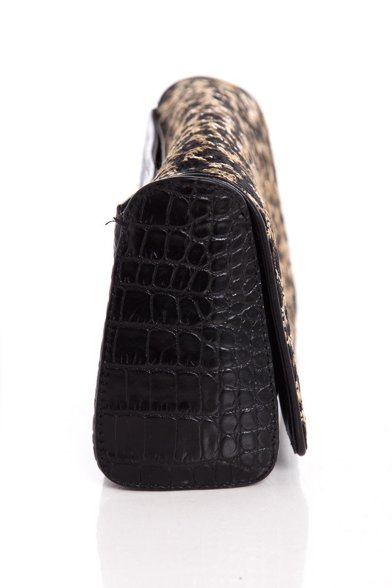 Dries Van Noten Black Croc Embossed Clutch