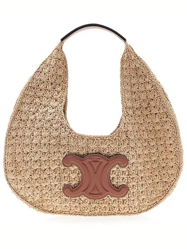 CELINE Classic Panier Raffia Calfskin Shoulder Bag Tan