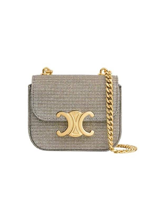 CELINE Mini Chain Claude Glitter Textile Shoulder Bag Gold