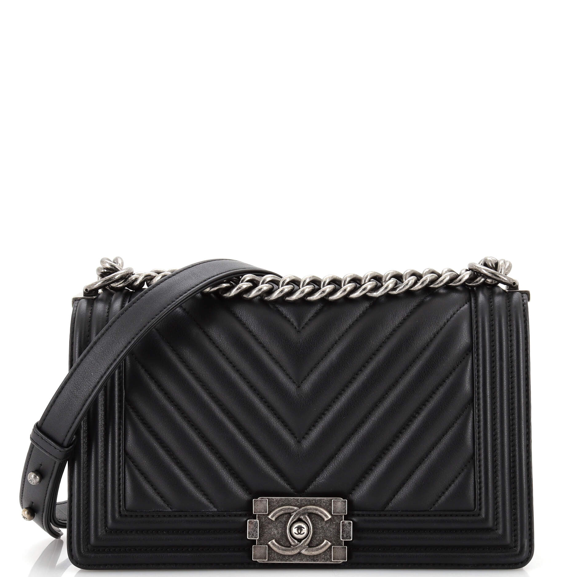 CHANEL Boy Flap Bag Chevron Lambskin Old Medium